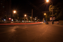 Улица Трамвайная в ночное время